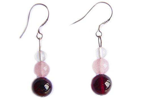 Granat Rosenquarz Bergkristall Ohrringe Ohrhänger 925er Echtsilber oder Chirurgenstahl Material Ohrhaken aus Chirurgenstahl von Ulrike Schmitt Edelsteinkreationen