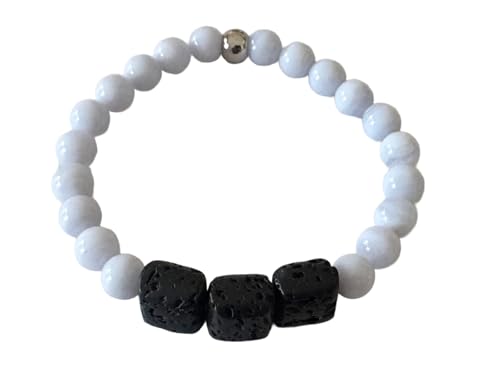 Lava Duft Stein Kissen Chalcedon Armband hellblau Längen Wahl DisplayLength 22 von Ulrike Schmitt Edelsteinkreationen