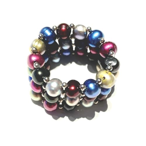 Perlen bunt Edelstein Finger Ring Gr. 20 mm dehnbar von Ulrike Schmitt Edelsteinkreationen