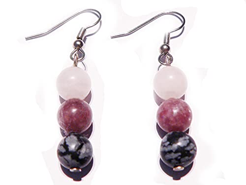 Rhodonit Rosenquarz Obsidian Ohrhänger Ohrringe Silber oder Chirurgenstahl Material Ohrstecker aus Sterlingsilber von Ulrike Schmitt Edelsteinkreationen