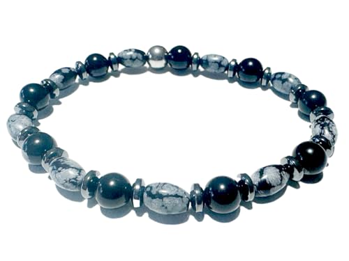 SKORPION: Hämatit Apachenträne Schneeflockenobsidian Edelstein Stretch Armband Größenwahl DisplayLength 20 von Ulrike Schmitt Edelsteinkreationen