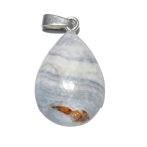 Scheelit Tungstein Cabochon weiß blau Edelstein Kettenanhänger Silber Anhänger von Ulrike Schmitt Edelsteinkreationen