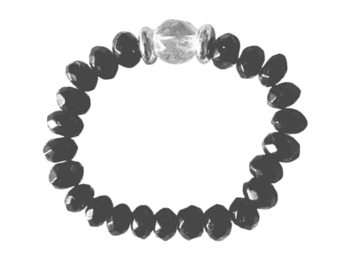 Onyx Bergkristall schwarz weiß Finger Ring Echtsilber Elastikband dehnbar von Ulrike Schmitt Edelsteinkreationen