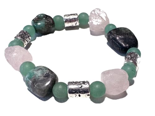 WAAGE: Smaragd Aventurin Rosenquarz Sternzeichen Edelstein Stretch Armband Größenwahl DisplayLength 17 von Ulrike Schmitt Edelsteinkreationen