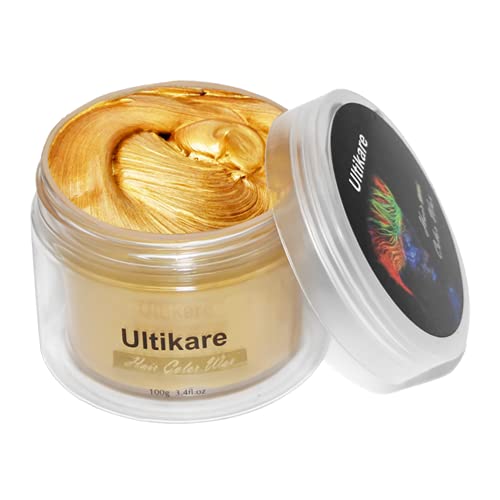 Haarfarbe Wachs,Ultikare Temporäre Haarfärbemittel, Instant Hair Dye Cream Mud Washable Natürliche Haarfarbe Pomade, Styling Hair Clays for Men Women for Party, Cosplay & Halloween (Gold) von Ultikare