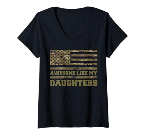 Damen Fantastisch wie meine Töchter Lustiger Mutter-Vatertag Mama Papa T-Shirt mit V-Ausschnitt von Ultimate Designs for Dad Father Papa Daddy