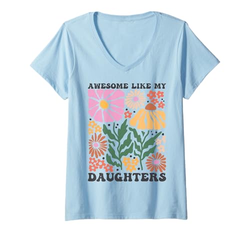 Damen Fantastisch wie meine Töchter Lustiger Mutter-Vatertag Mama Papa T-Shirt mit V-Ausschnitt von Ultimate Designs for Dad Father Papa Daddy