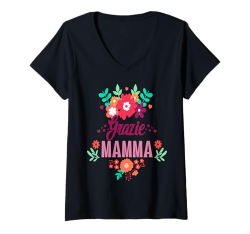 Damen Italienische Mutter Geschenke Mama Mama Grazie Mamma Niedlicher Muttertag T-Shirt mit V-Ausschnitt von Ultimate Designs for Mom Mother Mama Mommy