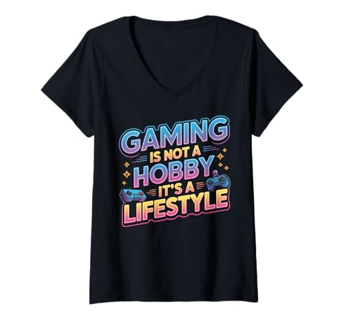 Damen Gaming ist kein Hobby, es ist Lifestyle Gamer T-Shirt mit V-Ausschnitt Damen Gaming ist kein Hobby, es ist Lifestyle Gamer T-Shirt mit V-Ausschnitt von Ultimate Gamers Lifestyle Retro Arcade