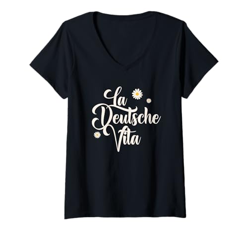 Damen Lustiges La Deutsche Vita Wortspiel T-Shirt mit V-Ausschnitt Damen Lustiges La Deutsche Vita Wortspiel T-Shirt mit V-Ausschnitt von Ultimative Deutschland Geschenke