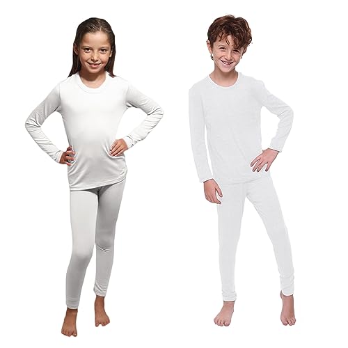 Thermounterwäsche Kinder – Leichtes Ultraweiches Fleece auf der Innenseite Ski Unterwäsche Oberteil und Lange Unterhose Winter Fleece Children Thermal Underwear Set- Shirt and Leggings - White Small von Ultra Dry