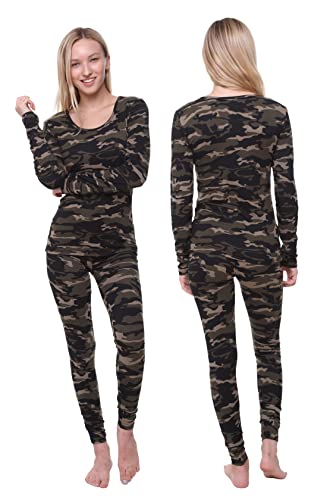 Ultra Dry Damen-Thermo-Unterwäsche-Set; Basisschicht, weiches Fleece-Futter, 2-teiliges Oberteil und lange Unterhose, Camouflage, X-Small von Ultra Dry