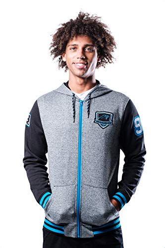 Ultra Game Herren Letterman Varsity Jacke aus weichem Fleece-Kapuzenjacke mit durchgehendem Reißverschluss, Meliert, grau, Small von Ultra Game