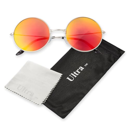 Ultra Gold mit Gläsern in Burnt Orange Runde Sonnenbrille UV400 für Männer und Frauen – Große Runde Unisex-Retro-Brille mit Gefederten Comfort-Fit-Scharnieren – Runde Sonnenbrille UVA UVB von UltraByEasyPeasyStore