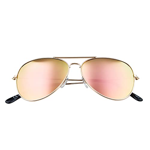 Ultra Gold mit Rosa Verspiegelten Gläsern Kinder Pilot Sonnenbrille Jungen Mädchen Klassische Metall UV400 Schutz Brillen Schatten Unisex von UltraByEasyPeasyStore