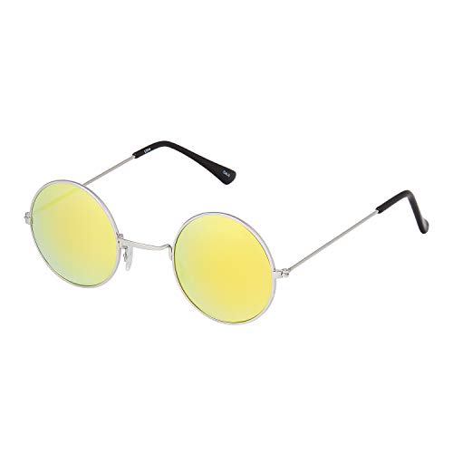 Ultra Gold mit Silbernen Gläsern Klassische runde Unisex-Sonnenbrille – UV400-Schutz, Federscharniere, Leichtes Design für Damen und Herren – Klein Runde Sonnenbrille im Retro-Stil UVA UVB von UltraByEasyPeasyStore
