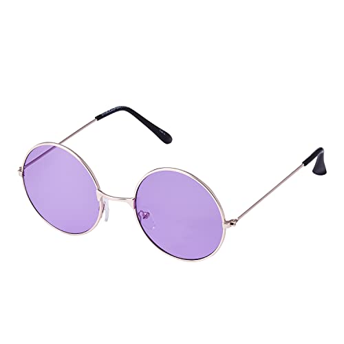 Ultra Gold mit Violetten Gläsern Erwachsene Retro Runde Große John Lennon Stil Sonnenbrille Mann Sonnenbrille Damen Klassische Herren Damen Vintage Retro UV400 Brille Unisex Runde Kreisbrille von UltraByEasyPeasyStore