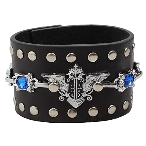 Ultra Gotisch Mit Blau Stein Leder Goth Steampunk Armband Emo Punk Cyber ​​Wrist Cuff Herren Damen Armbänder Biker Rock Vintage Gothic Stil Erwachsene Herren Armbänder Damen Armband Cyber von UltraByEasyPeasyStore