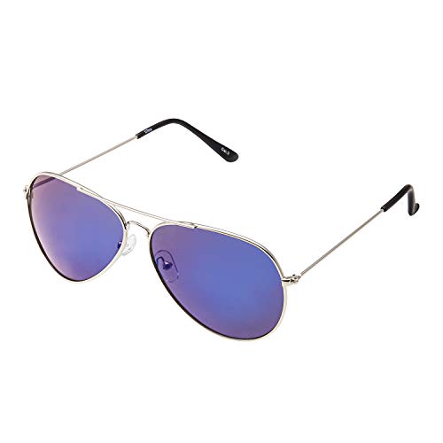 Ultra Pilot Sonnenbrille – Erwachsene Silberfarbener Rahmen mit Blauen Gläsern Herren- und Damensonnenbrille Metallrahmen Retro 80er Jahre Klassischer Stil Damen Herren UV400-Schutz Navigator von UltraByEasyPeasyStore
