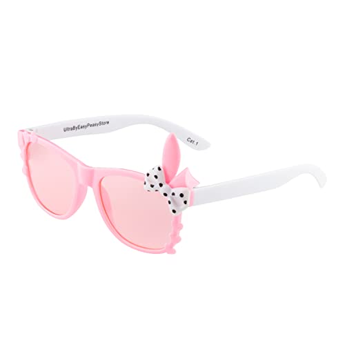 Ultra Rosa Front mit Weißen Bügeln Liebe Kindersonnenbrille Hase Schleife Brille UV400 Kinder Mädchen Junge Herz 3 bis 9 Jahre UVA UVB Sonnenbrille Klassische Kinderbrille Retro Robust von UltraByEasyPeasyStore