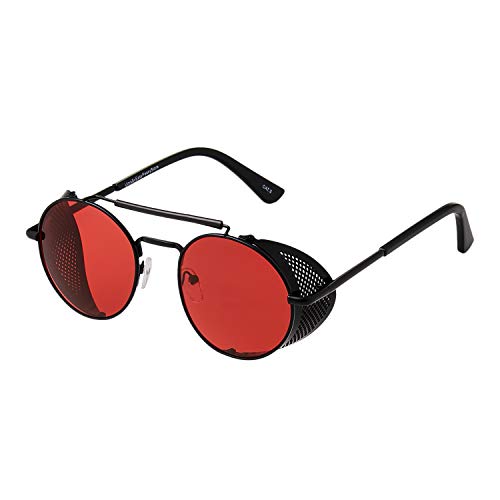 Ultra Schwarz mit Roten Gläsern Steampunk Tiefblende Sonnenbrille Retro Damen Herren Rundbrille Metall Gothik Kreis Cyber Cosplay Brille UV400 Unisex Ultra Schwarz mit Roten Gläsern Steampunk Tiefblende Sonnenbrille Retro Damen Herren Rundbrille Metall Gothik Kreis Cyber Cosplay Brille UV400 Unisex von UltraByEasyPeasyStore