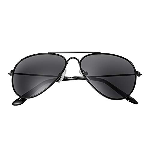 Ultra Schwarzer Rahmen mit Schwarzen Linsen Kinder Pilot Sonnenbrille Jungen Mädchen Klassische Metall UV400 Schutz Brillen Schatten Unisex von UltraByEasyPeasyStore