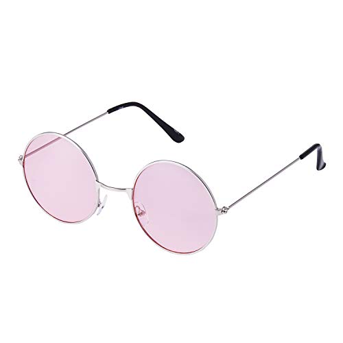 Ultra Silber mit Rosa Gläsern Erwachsene Retro Runde Große John Lennon Stil Sonnenbrille Mann Sonnenbrille Damen Klassische Herren Damen Vintage Retro UV400 Brille Unisex Runde Brille Kreisbrille von UltraByEasyPeasyStore