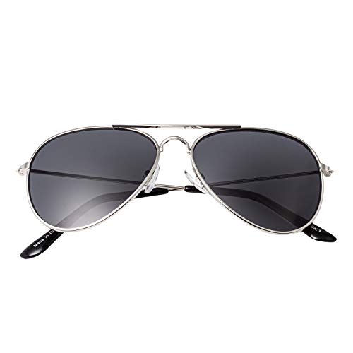 Ultra Silber mit Schwarzen Gläsern Kinder Pilot Sonnenbrille Jungen Mädchen Klassische Metall UV400 Schutz Brillen Schatten Unisex von UltraByEasyPeasyStore