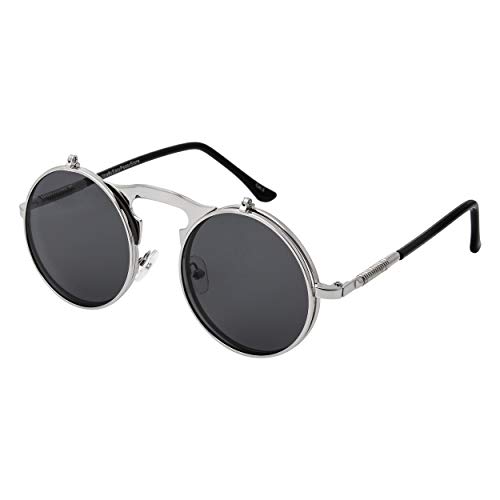 Ultra Silber mit Schwarzen Linsen Rundum Klapp-Steampunk Unisex-Sonnenbrille UV400 UVA UVB Schutz Retro Männer Frauen Brille Vintage von UltraByEasyPeasyStore