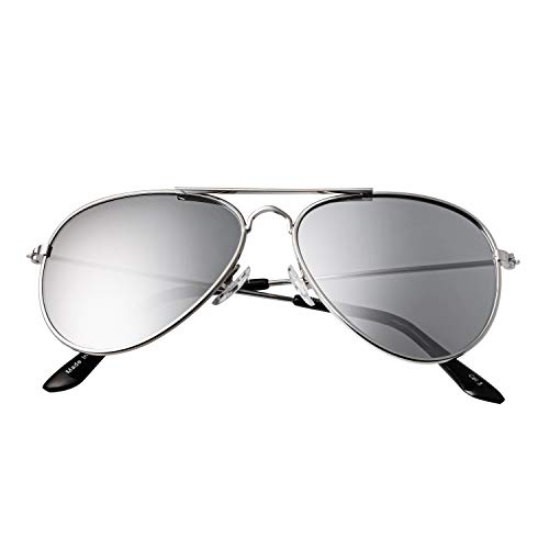 Ultra Silber mit Silber Verspiegelten Gläsern Kinder Pilot Sonnenbrille Jungen Mädchen Klassische Metall UV400 Schutz Brillen Schatten Unisex von UltraByEasyPeasyStore