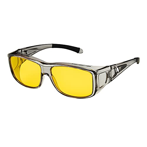 Ultra Sturmgrau Polarisierte Nacht-Überbrille Polarisiertes Fahren Angeln Nachtsichtgläser Nachtfahrbrille Sonnenbrille für Herren und Damen Blendfreie Bernsteinfarbene Linse UV400 Polarisiert von UltraByEasyPeasyStore