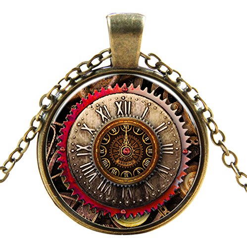 Ultra Zahnräder mit Römischen Ziffern Style Steampunk Halsketten Classic Cyber Victorian Punk Herren Damen Schmuck Kette und Anhänger Kupfer Vintage Cosplay Zubehör Steam Halskette für Männer Frauen von UltraByEasyPeasyStore