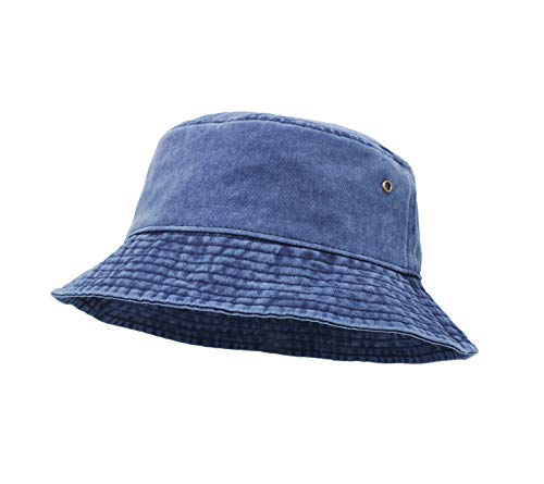 Eimer Hut, Breite Krempe Washed Denim Baumwolle Outdoor Sonnenhut Flat Top Cap zum Angeln Wandern Strandsport Dunkelblau von UltraKey