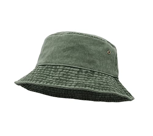 Eimer Hut, Breite Krempe Washed Denim Baumwolle Outdoor Sonnenhut Flat Top Cap zum Angeln Wandern Strandsport Grün von UltraKey