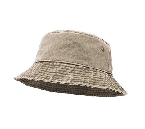 Eimer Hut, Breite Krempe Washed Denim Baumwolle Outdoor Sonnenhut Flat Top Cap zum Angeln Wandern Strandsport Khaki von UltraKey