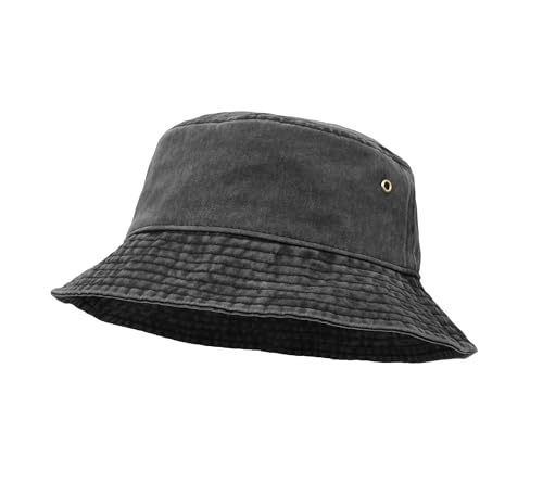 Eimer Hut, Breite Krempe Washed Denim Baumwolle Outdoor Sonnenhut Flat Top Cap zum Angeln Wandern Strandsport Schwarz von UltraKey