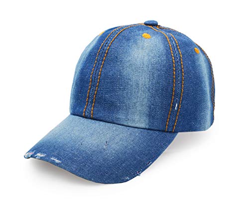 UltraKey Jeansbaseballmütze, Unisex Sport Casual Damen Herren Sonnenhut Outdoor Cowboyhut Shabby Design Blau von UltraKey