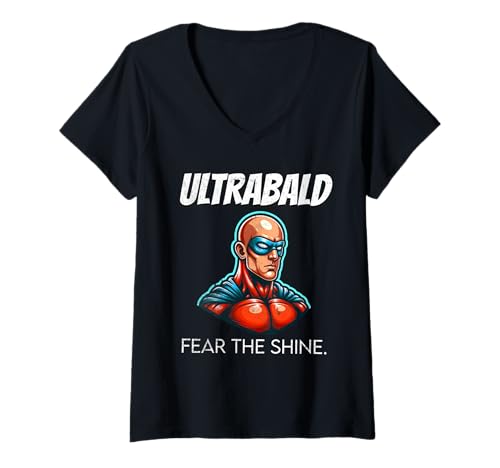 Damen Ultrabald Bald Superheld T-Shirt mit V-Ausschnitt von Ultrabasic