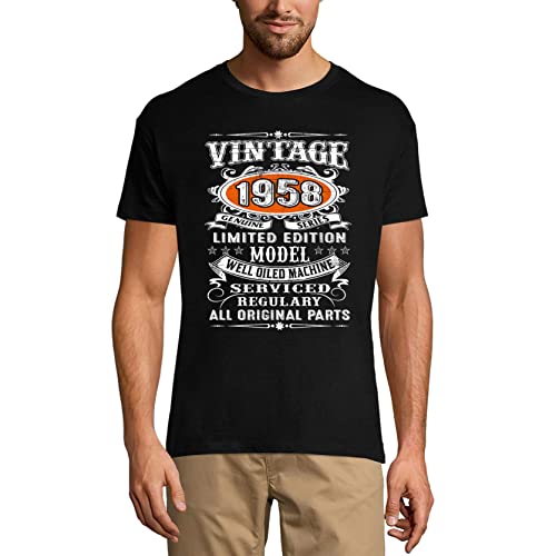 Herren Grafik T-Shirt – Vintage 1958 Limited Edition Well Oiled Machine – Geschenk 66. Geburtstag Jahrestag 66 Jahre Jubiläum 66 Jährige Mann Jahrgang 1958 Kurzarm Lustige Druck Dunkelschwarz XXL von Ultrabasic