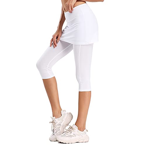 Ultrafun Damen UPF 50+ Capri Rock Leggings Tights Active Tennis Rock mit Taschen - Weiß - X-Groß von Ultrafun