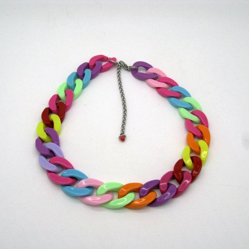 Bunte Riesige Panzerkette Aus Plastik, Statement Gliederkette, Oversized, Super Chunky Grobstrick Kette, Dicke Acrylkette, Länge Verstellbar Bunte Riesige Panzerkette Aus Plastik, Statement Gliederkette, Oversized, Super Chunky Grobstrick Kette, Dicke Acrylkette, Länge Verstellbar von Ultraleicht