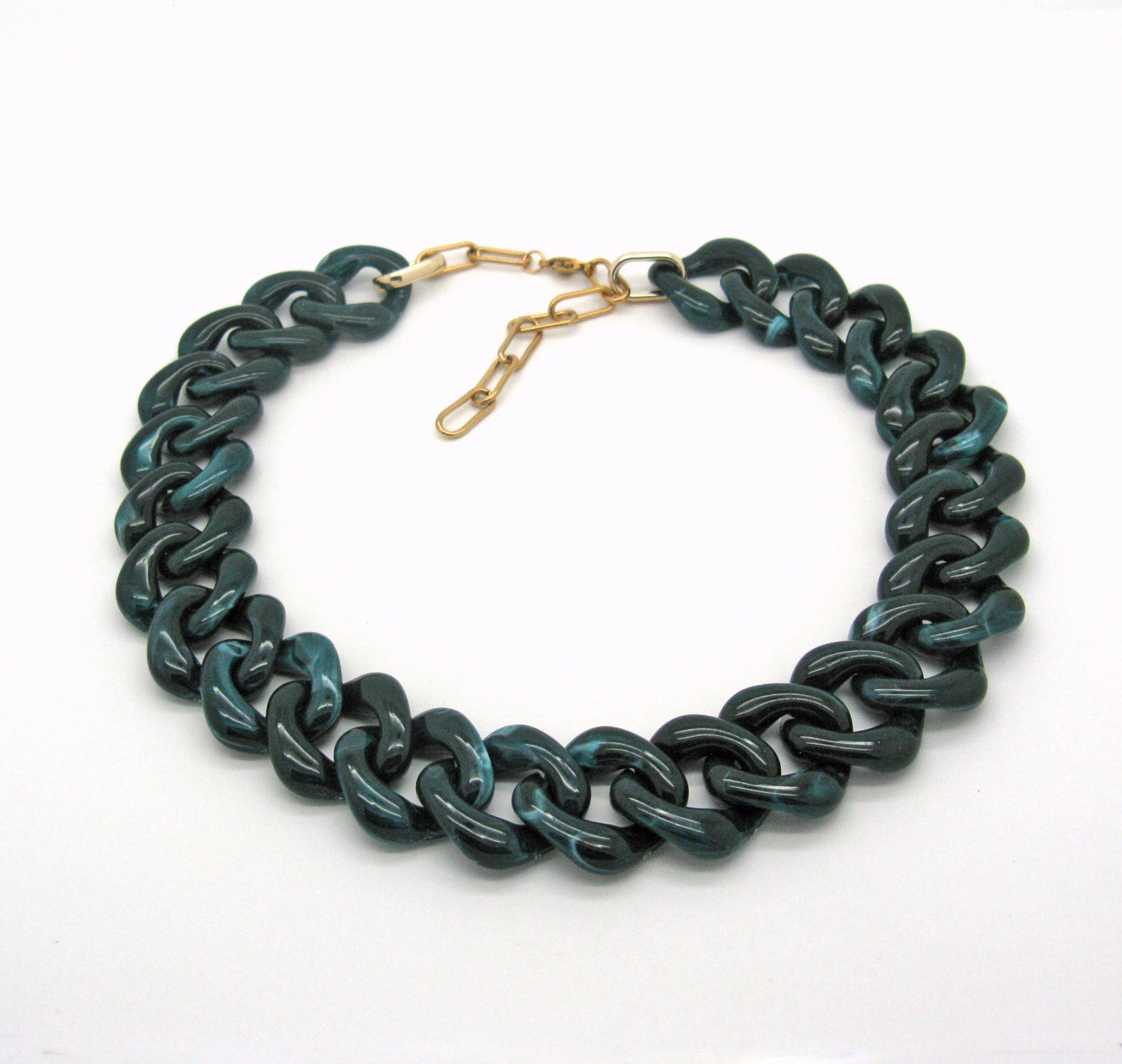Petrolgrüne Riesige Panzerkette Aus Plastik, Statement Gliederkette, Oversized, Super Chunky Grobstrick Kette, Dicke Acrylkette von Ultraleicht