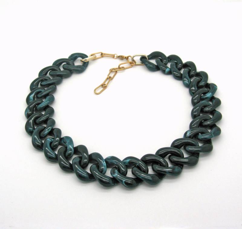 Petrolgrüne Riesige Panzerkette Aus Plastik, Statement Gliederkette, Oversized, Super Chunky Grobstrick Kette, Dicke Acrylkette von Ultraleicht