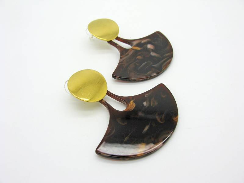 Edle Braun Goldene Acryl Ohrringe, Leicht, Designer Statement Ohrringe Mit Steckmechanik von Ultraleicht