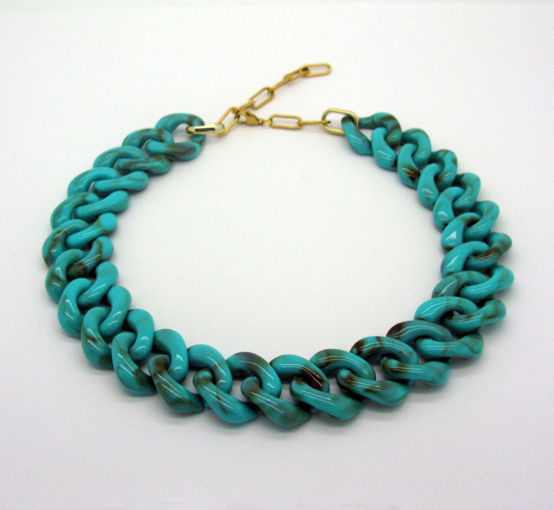 Türkise Riesige Panzerkette Aus Plastik, Statement Gliederkette, Oversized, Super Chunky Grobstrick Kette, Dicke Acrylkette von Ultraleicht