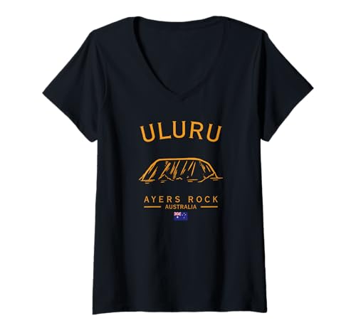 Damen Uluru Ayers Rock Australien Aboriginal Australien Flagge T-Shirt mit V-Ausschnitt Damen Uluru Ayers Rock Australien Aboriginal Australien Flagge T-Shirt mit V-Ausschnitt von Uluru Australian Souvenirs