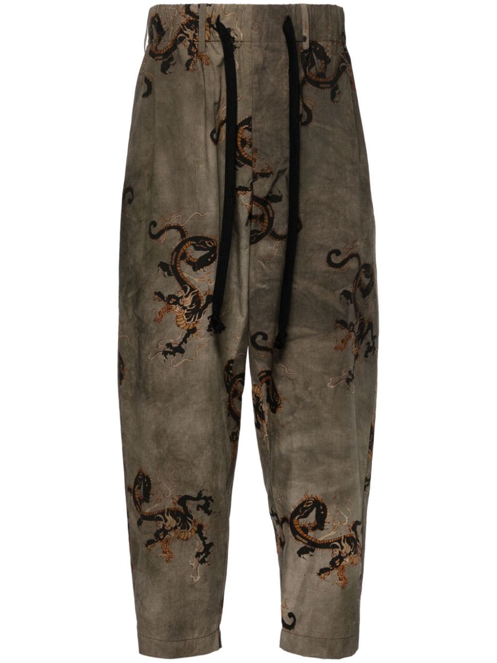 Uma Wang Pigiama dragon-print tapered cotton trousers - Grau von Uma Wang