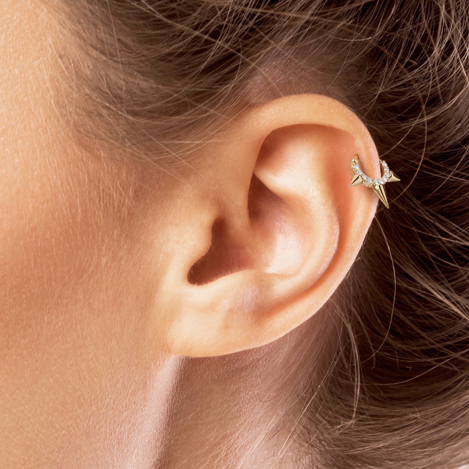 0, 15 Karat Naturdiamant Helix Hoop, 14K Gold Diamant Spike Echter Knorpelohrring, Feiner Schmuck von Umanativedesign