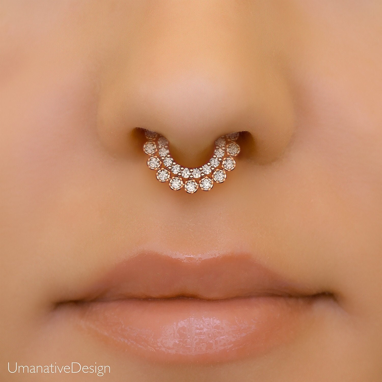 14K Roségold Doppel Diamant Septum Clicker Ring von Umanativedesign