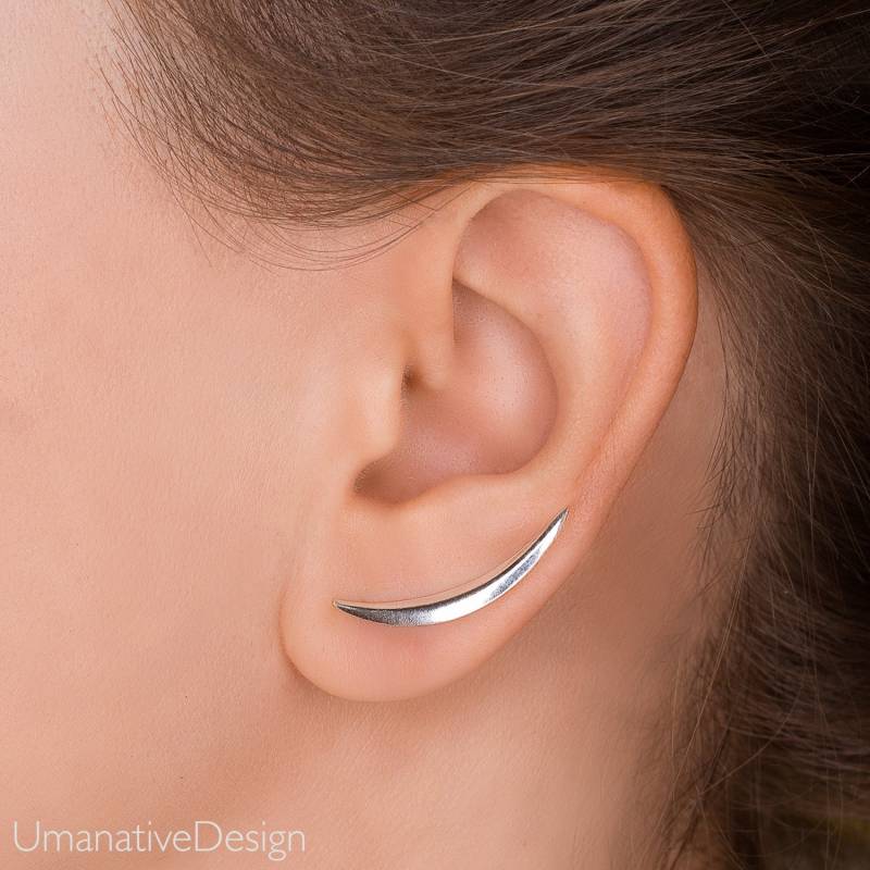 Silber Ohr Kletterer, Sterling Gebogene Minimalist Ohrstecker, Up The Ohrring von Umanativedesign
